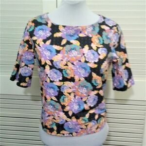 Ella Moss Blouse Cotton Floral Top‎ with Back Zipper Size Small